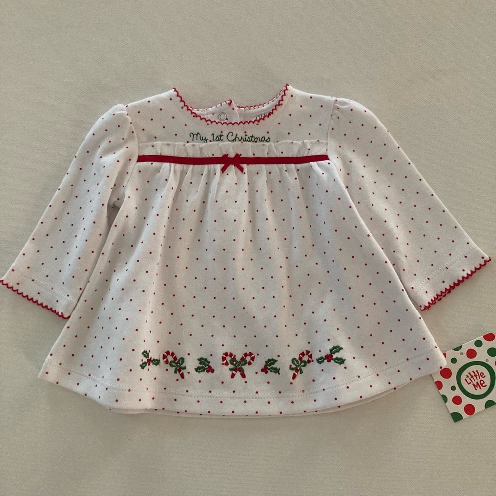 Baby Girl 3 Months Top Dress Holiday My First Christmas Red White Polka Dot